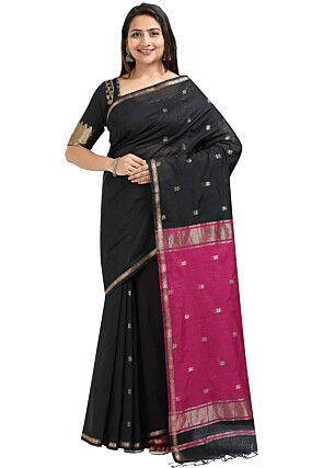 Woven Maheshwari Cotton Saree in Black