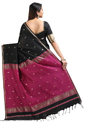 Woven Maheshwari Cotton Saree in Black