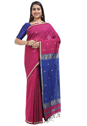 Woven Maheshwari Cotton Saree in Fuchsia
