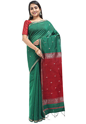 Woven Maheshwari Cotton Saree in Green