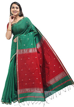 Woven Maheshwari Cotton Saree in Green
