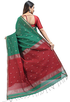 Woven Maheshwari Cotton Saree in Green