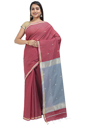 Woven Maheshwari Cotton Saree in Old Rose