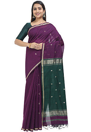 Woven Maheshwari Cotton Saree in Violet
