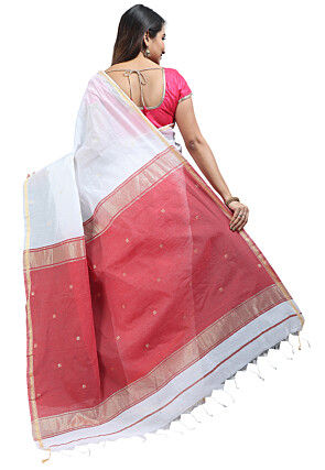 Woven Maheshwari Cotton Saree in White
