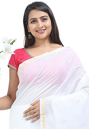 Woven Maheshwari Cotton Saree in White