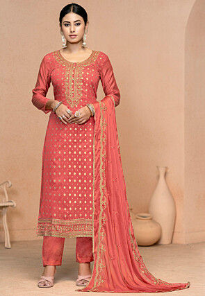 Woven Modal Cotton Pakistani Suit in Peach