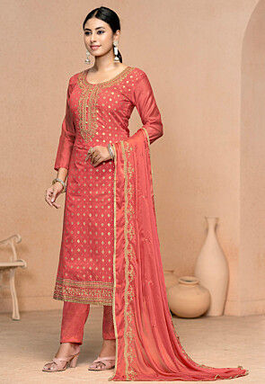 Woven Modal Cotton Pakistani Suit in Peach