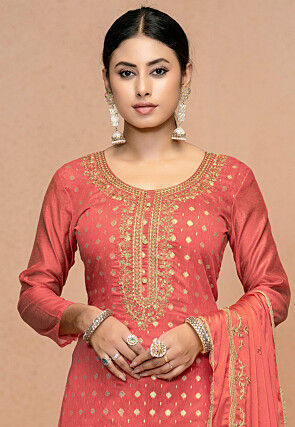 Woven Modal Cotton Pakistani Suit in Peach