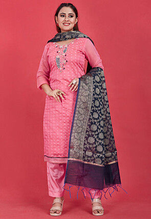 Woven Modal Cotton Pakistani Suit in Pink
