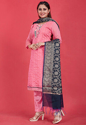 Woven Modal Cotton Pakistani Suit in Pink