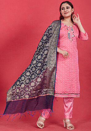 Woven Modal Cotton Pakistani Suit in Pink