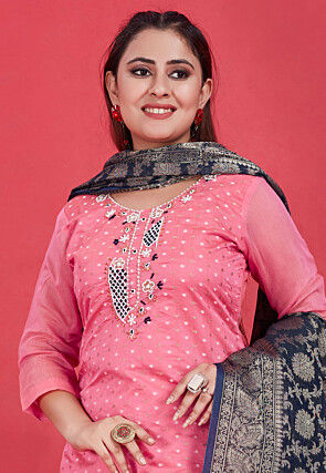 Woven Modal Cotton Pakistani Suit in Pink