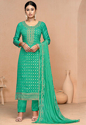Woven Modal Cotton Pakistani Suit in Sea Green