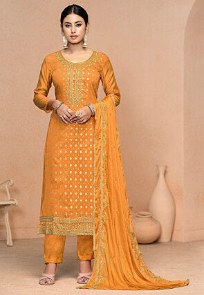 Woven Modal Cotton Pakistani Suit in Yellow