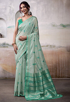 Woven Modal Cotton Saree in Dusty Green