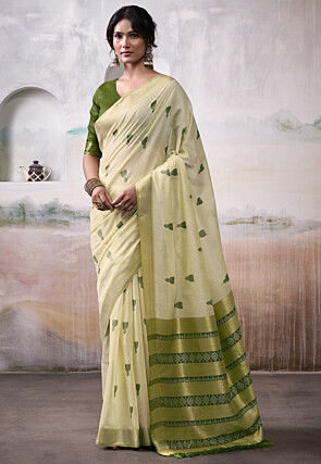 Woven Modal Cotton Saree in Light Yellow