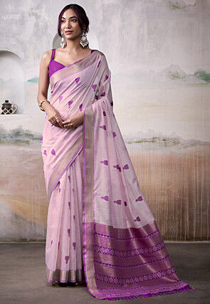 Woven Modal Cotton Saree in Purple