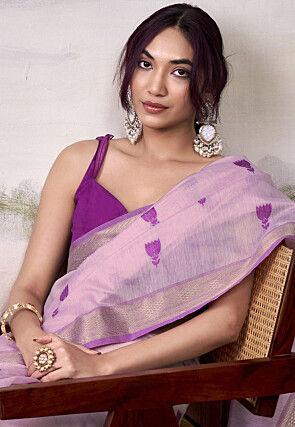 Woven Modal Cotton Saree in Purple