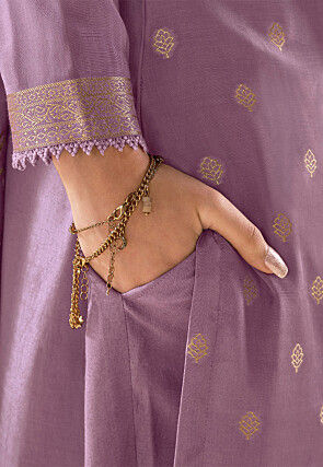 Woven Muslin Silk Jacquard Pakistani Suit in Purple