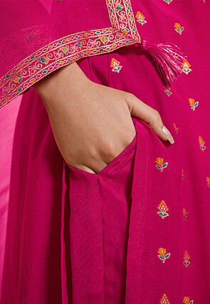Woven Muslin Silk Pakistani Suit in Fuchsia