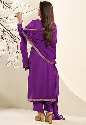 Woven Muslin Silk Pakistani Suit in Purple