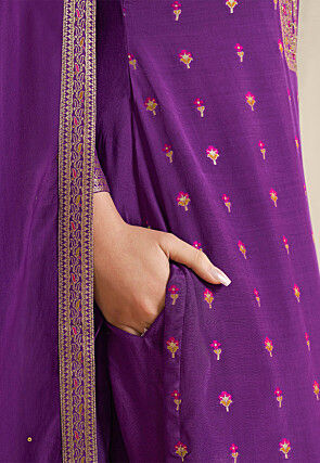 Woven Muslin Silk Pakistani Suit in Purple
