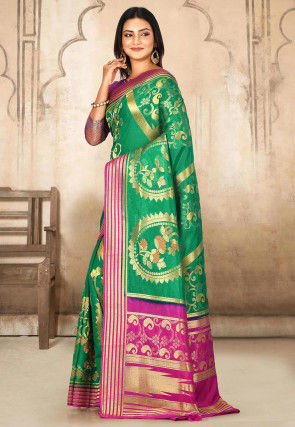 Woven Mysore Art Silk Saree in Teal Green