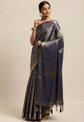 Woven Mysore Crepe Silk Saree in Navy Blue