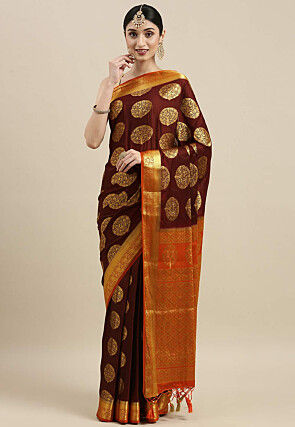 Metallic Brown Tissue Silk Saree with Resham Zari Weaves highlighted with  Jacquard Zari Border - Mirra Clothing