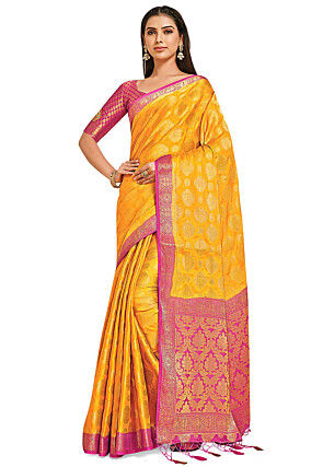 Woven Mysore Silk Saree in Dark Yellow