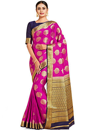 Woven Mysore Silk Saree in Fuchsia