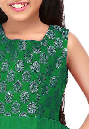 Woven Net Anarkali Suit in Green