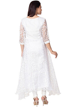 Woven Net Brasso Asymmetric A Line Suit in White