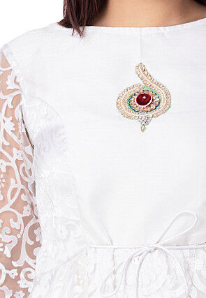 Woven Net Brasso Asymmetric Kurta in White