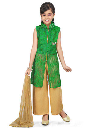Woven Net Jacquard Pakistani Suit in Green