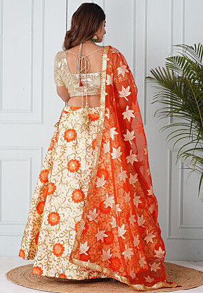 Woven Organza Dupatta in Orange