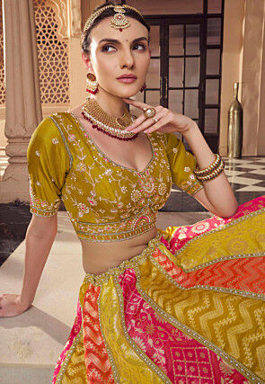 Woven Organza Jacquard Lehenga in Multicolor