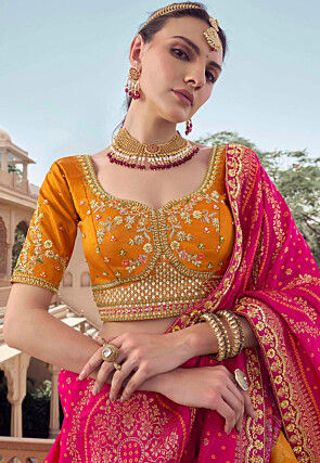 Woven Organza Jacquard Lehenga in Mustard