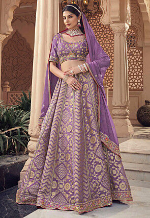 Woven Organza Jacquard Lehenga in Purple