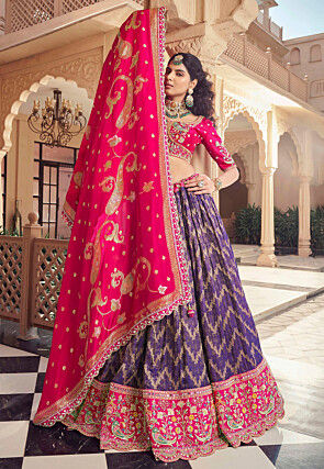 Woven Organza Jacquard Lehenga in Purple