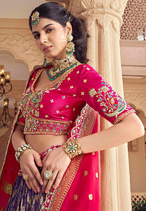 Woven Organza Jacquard Lehenga in Purple