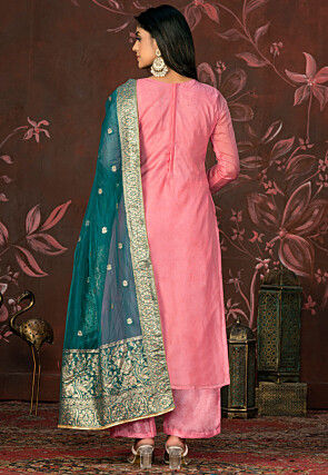 Woven Organza Jacquard Pakistani Suit in Pink