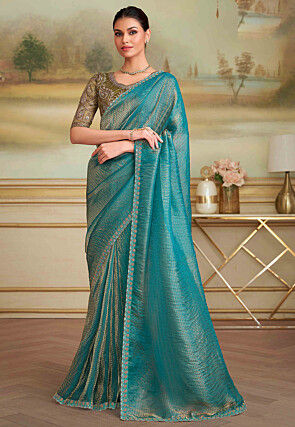 Woven Organza Jacquard Saree in Teal Green
