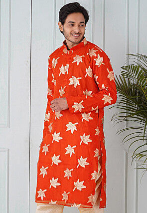 Woven Organza Kurta in Orange