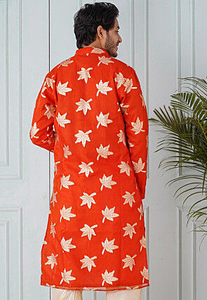 Woven Organza Kurta in Orange