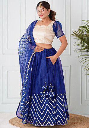 Woven Organza Lehenga in Royal Blue