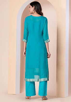 Woven Organza Pakistani Suit in Blue