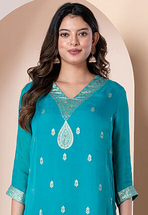 Woven Organza Pakistani Suit in Blue