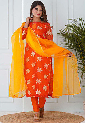 Orange colour designer suits clearance